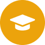 White graduation cap icon centered on a solid orange circular background, ideal for representing nonprofit educational initiatives. AlternativesBeauty.org